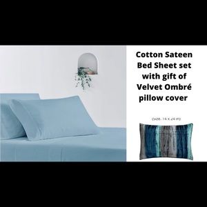 Cotton Sateen Sheet Set  with a gift of Royal Ombré Velvet Cushion Cover